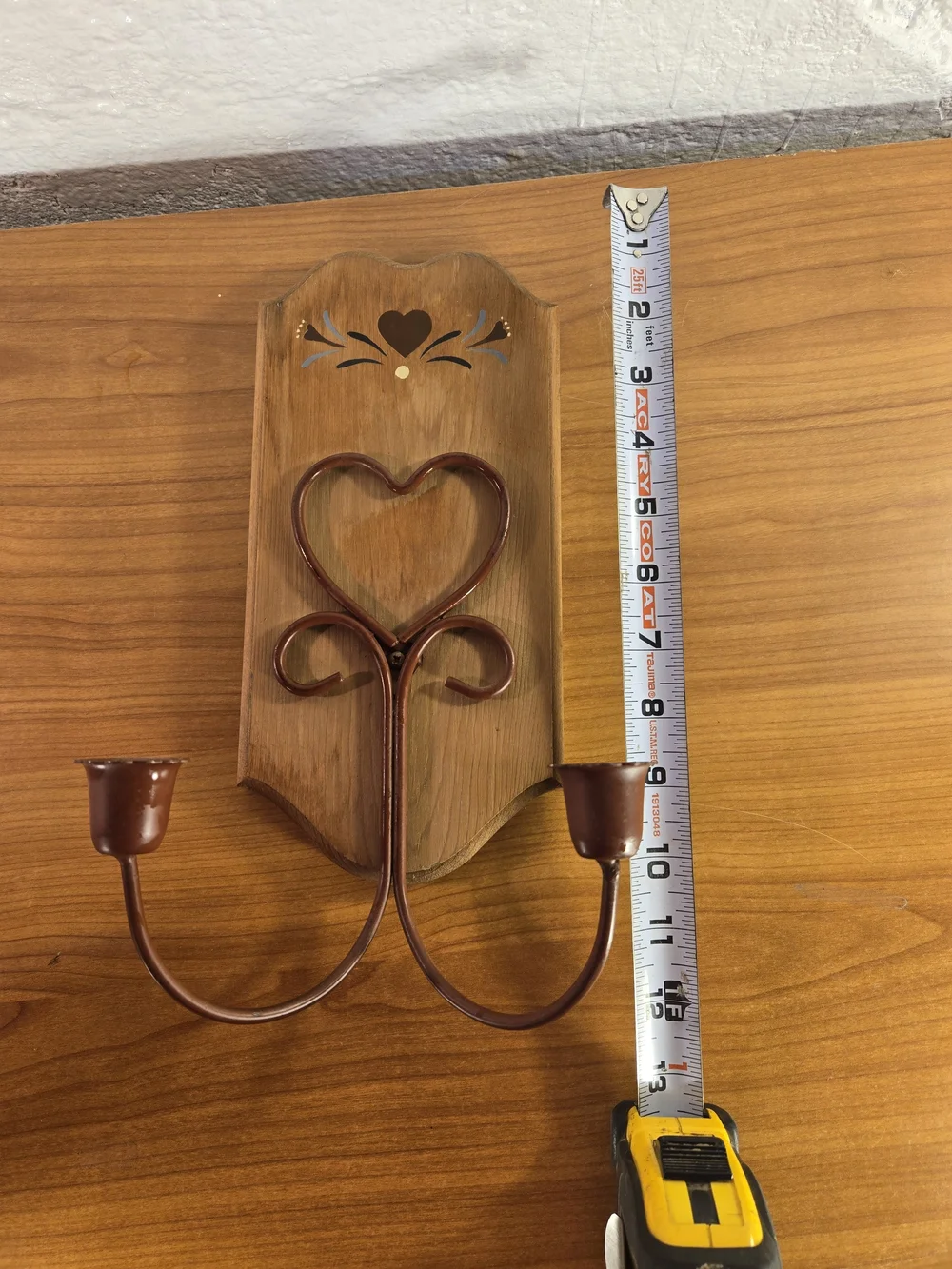 Heart Wall Mounted Candle Holder Sconce Wood/Metal Brown Pink Taper Small